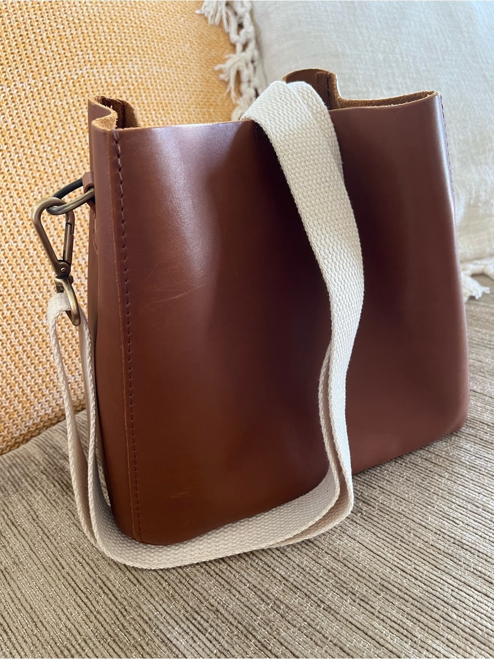 Portland Leather Brown Butterfly Bucket Bag - Picture 6 of 10